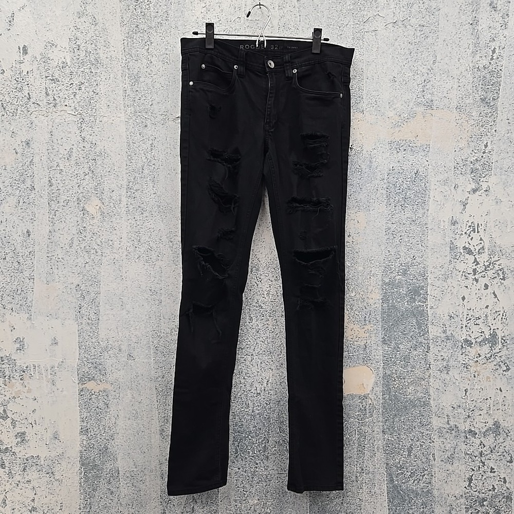 Rogue Women's Ripped Skinny Jeans Black‎ Size 32 Distressed Tapered Fit